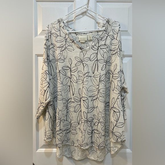 Cynthia Rowley Plus Size 100% Linen Popover Blouse 3X Tunic Casual Cottage - Picture 1 of 8